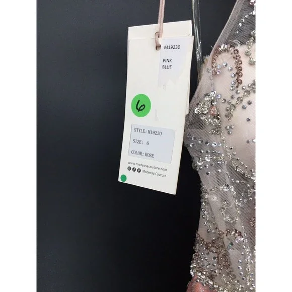 NWT Modessa Couture Light Pink Silver Beaded Ombré Illusion Gown Size 6 Prom - Picture 5 of 13